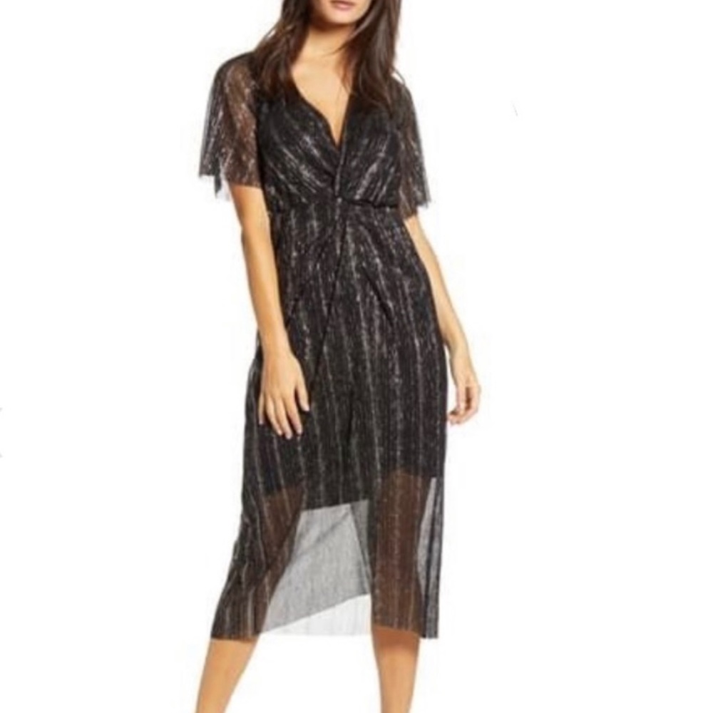 Dolman Plisse Midi Cocktail Dress